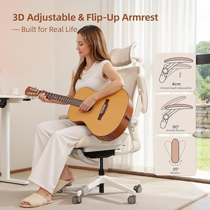CabLady S2 Petite Ergonomic Office Chair for Women, Small Frame Desk Chair with Adjustable Lumbar, Headrest & Footrest, Space-Saving Flip-Up Armrests