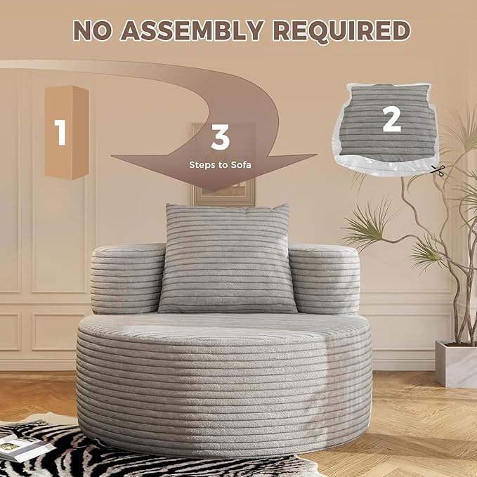 Giant Bean Bag Chair Oversized for Living Room Round Boneless Chair Corduroy Chaise Lounge for Adults Memory Foam Big Accent Sofa Lounge Floor Sofa for Gaming Reading Relax No Assembly Required