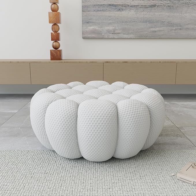JACH Modern Lazy Floor Ottoman, 41.24'' Bubble Footstool, Upholstered Mesh Fabric Bubble Couch Sofa, 3D Honeycomb Shape Ottoman for Living Room/Office/Apartment/Small Space (Light Grey)