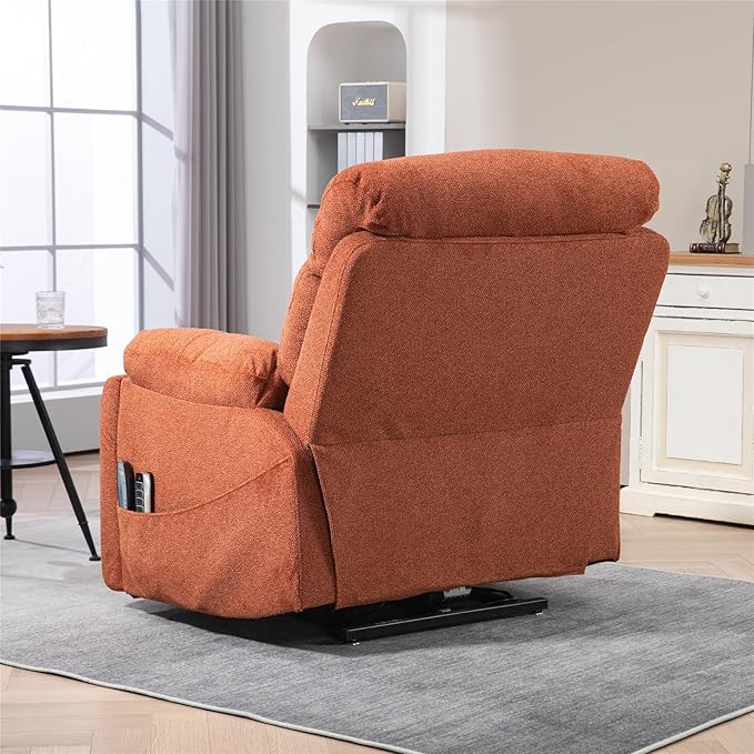 4-Motor Power Lift Recliner Chair for Elderly, Oversized Lay Flat Recliner with Heat and Massage, Adjustable Headrest Lumbar Heat Hidden Cup Holder for Big Man 400lbs (Orange Chenille)