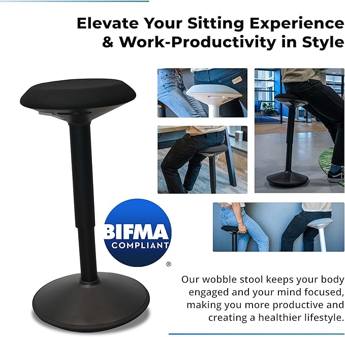 Standing Desk Stool Chair, Height Adjustable Stool 21-31 inch for Office and Classroom, Swivel Stool, Anti-Slip Bottom Ergonomic Wobble Stool with Rocking Motion, Black