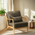 COLAMY Mid Century Modern Accent Chair with Lumbar Pillow, Relaxing Armchair with Solid Wood Frame & Soft Cushion, Reading Leisure Chair for Living Room,Bedroom,Waiting Room（Green）