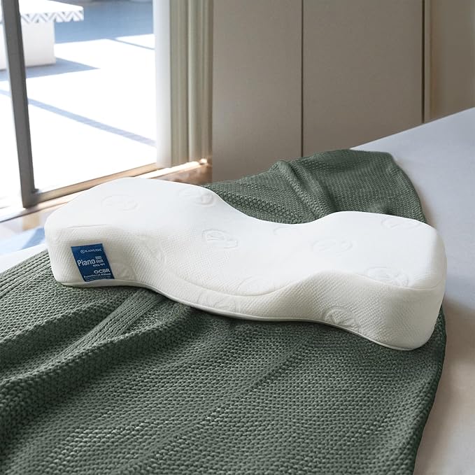 Kanuda Piano Air – Lower Orthopedic Cervical Neck Pillow for Neck Pain & Shoulder Pain Relief, Ergonomic Memory Foam Pillow for Side & Back Sleepers