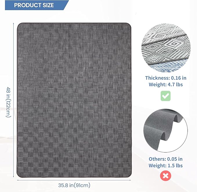 Chair Mat for Hardwood & Tile Floor, 36" x 48" Heavy Duty Office Chair Mat for Rolling Chairs, Anti Slip, Non-Curve, Floor Protector for Home Office, Gray Square