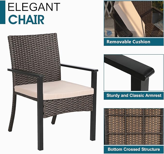 MFSTUDIO Outdoor Wicker Dining Chairs, Patio Chair Set, Rattan Outdoor Chairs Set of 2, All-Weather Patio Furniture Dining Chair with Removable Cushions, Backyard, Porch