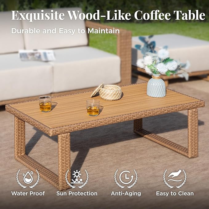MIXPATIO Outdoor Patio Furniture Set, 5 Piece Outdoor Rattan Wicker Sofa Couch, Conversation Sets with 2 Single Sofa, 2 Armchairs and Coffee Table for Deck Backyard Lawn