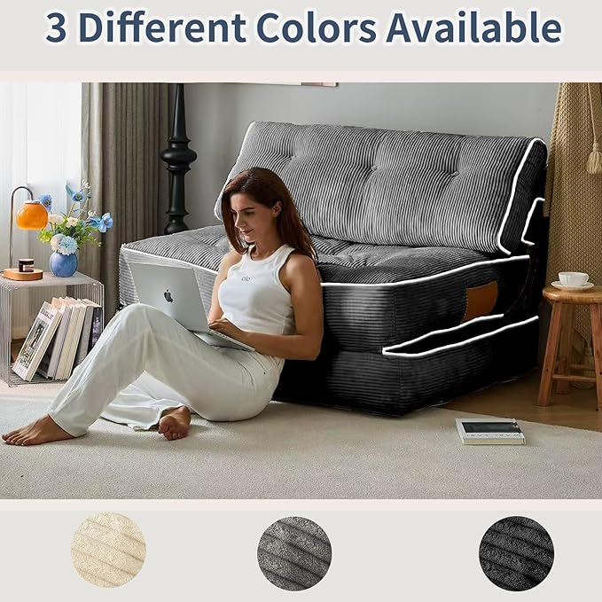 Fareforth Convertible Folding Sofa Bed, Sleeper Couch with Pillows Foldable Floor Chair with Back Support, Lounge Sofa for Living Room, Double, Grey