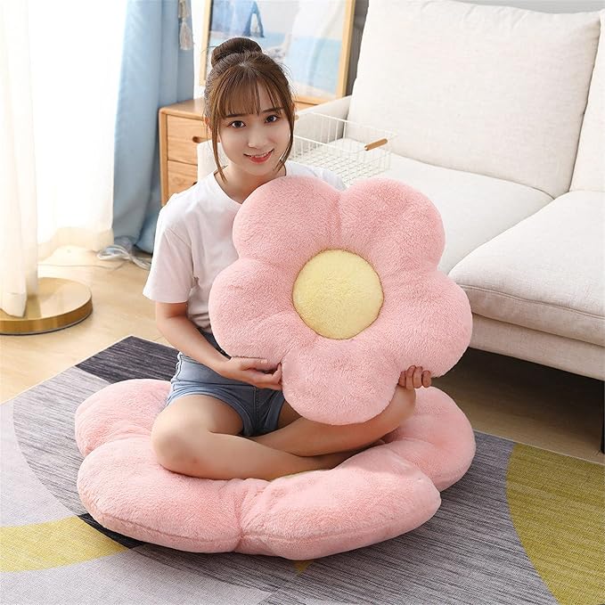 YILANLAN Cute Flower Cushion Plush Floor Pillow Casual Comfortable Pillow Office Living Room Bed Decoration Cushion Simple Room Decoration (40cm, Pink)