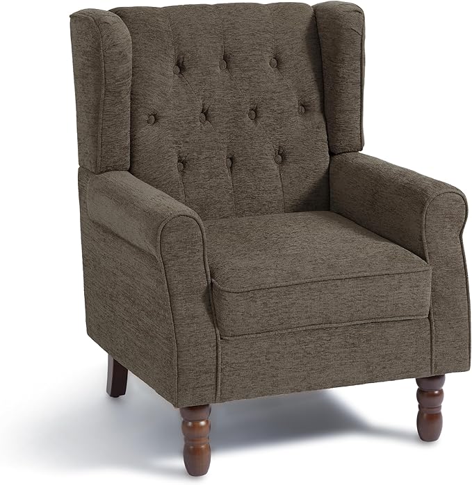 DREAMSIDEA Accent Chair, Upholstered Armchair with Button Tufted High Back & Solid Wood Legs, Comfy Wingback Reading Single Sofa Chair for Small Spaces, Living Room, Bedroom (Taupe, Set of 1)