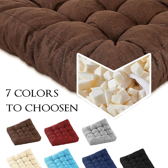 LYLNBYWK Meditation Floor Cushions Set of 2, Thickened Floor Pillow for Adults, Large Square Pillows Seat Cushion for Tatami Living Room Yoga, Memory Sponge Block Added, 22x22 Inch, Brown