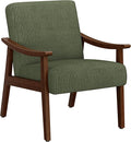 Yaheetech Corduroy Accent Chair, Mid-Century Modern Armchair with Solid Wood Legs, Reading Leisure Chair with High Back for Living Room Bedroom Waiting Room Dark Green