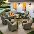 ovios 8 Pieces Patio Furniture Set, Outdoor Wicker Sofa Couch with Rocking Swivel Chairs Solar Lights Table, Modern Deep Seat Rattan Conversation Sets for Deck Porch, Dark Grey