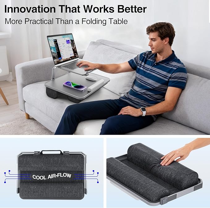 V-Hold Laptop Lap Desk, Portable Laptop Desk for Bed, FIts up to 17" Laptops & MacBook, Lightweight Lap Tray Table with Pillow Cushion for Bed & Couch