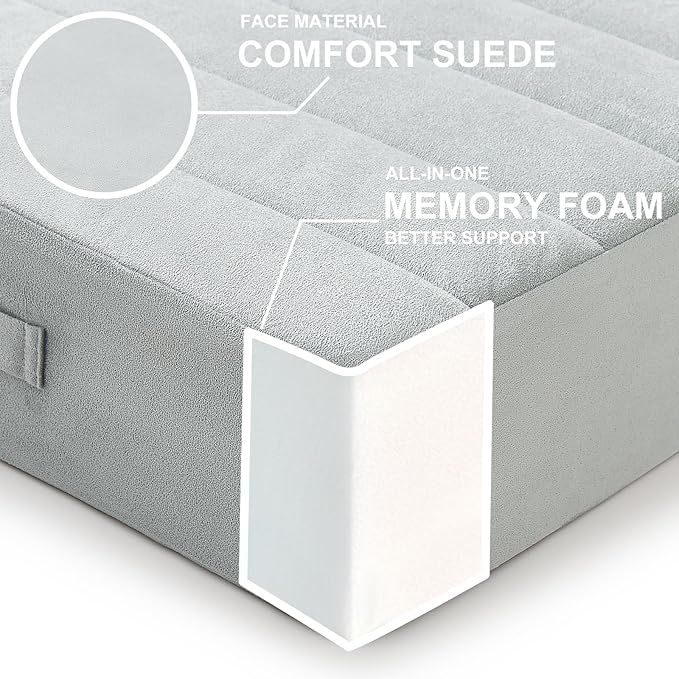 JKMAX 22 inches Floor Pillow for Adults - Large Meditation Cushion with Thick Foam & Soft Tufted Cover - Premium Outdoor Square Floor Cushion Seat - Yoga Pillows for Sitting On Floor - Light Gray