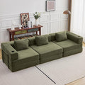 118" Oversized Convertible Floor Sofa Bed, Boneless Foldable Mattress Cloud Couch with Pillow Back & Armrest, Fold Out Floor Couch with Cup Holder for Living Room Bedroom Lounge, Corduroy, Olive