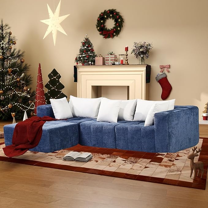 Modular Sectional Sofa,Oversized Cloud Sectional Couch with Deep Seat Modern Boneless L-Shape Lounge Sofa No Assembly Required with Pillows for Living Room Bedroom(Blue)