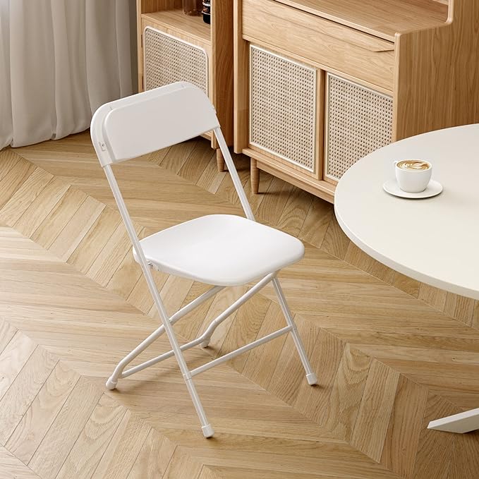 Allpop 10 Pack Plastic Folding Chair, 300lb Capacity, Portable Commercial Chair with Steel Frame for Home Office Wedding Party Indoor Outdoor Events, Stackable, White