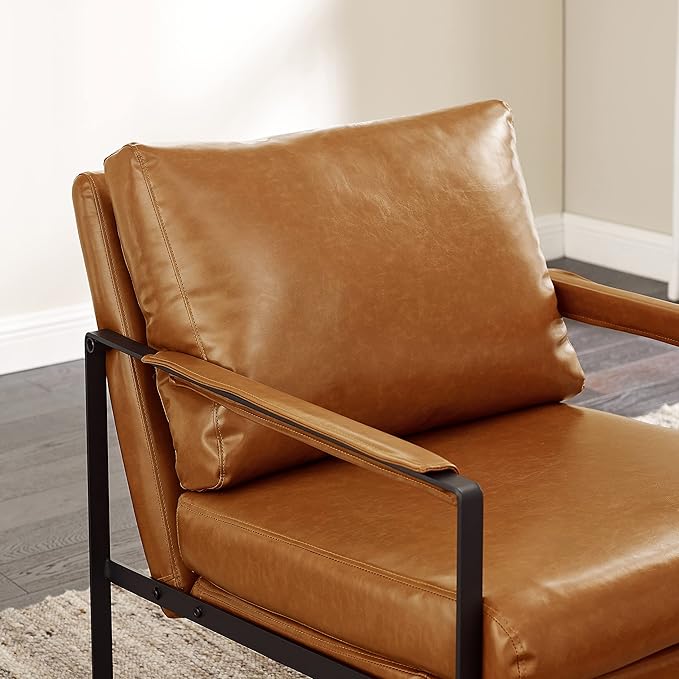 Zouron PU Leather Accent Chair for Bedroom, Living Room Chairs Contemporary Modern Upholstered Armchair with Metal Frame, for Living Room, Office, Reception Area, Set of 2, Brown PU