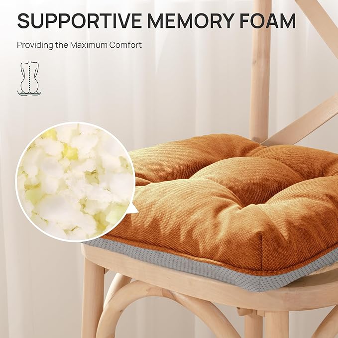 Love's cabin Memory Foam Chair Cushions Set of 4, Outdoor/Indoor Chair Pads for Dining Chairs 4 Pack, Seat Cushions for Kitchen, Dining Room, Office, Patio Chairs, 19"x19"x3.5" Terracotta