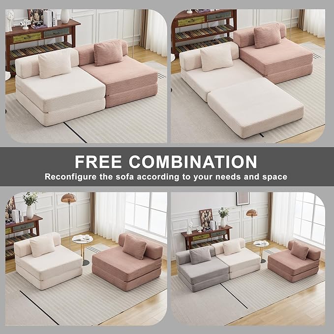 Folding Sofa Bed, Convertible Sleeper Chair with Pillow, Single Sofa with Back Support, Portable Fold Out Chair Cloud Couch Bed, Comfy Floor Sofa Lounge for Living Room Bedroom, Dark Grey
