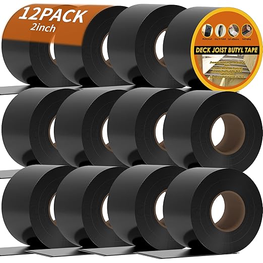 JOAPRIL 12 Pack Butyl Sealant Tape 2" x 50', Deck Joist Tape for Decking, Waterproof and Anti-Corrosion for Extend Deck Life