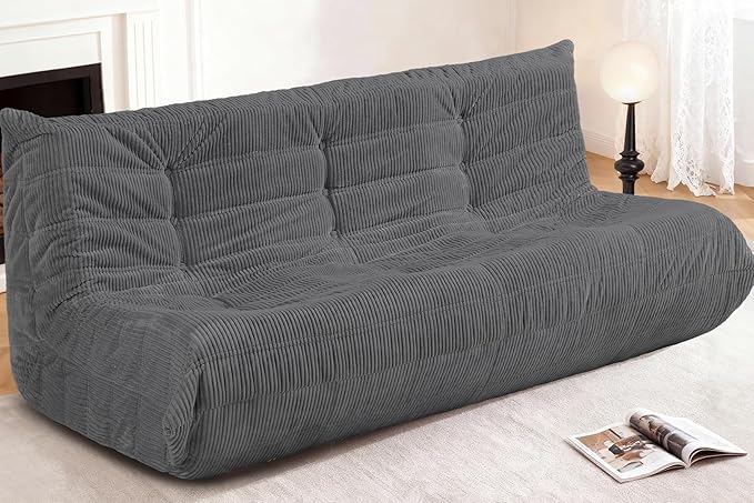 Bean Bag Chair,Giant Beanbag Chairs for Adults,Comfy Large Fireside Chair Lazy Sofa,Corduroy Bean Bag Lounger with Memory Foam Filled,Floor Sofa Couch for Living Room (Dark Grey, 3-Seater)