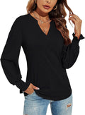 Romanstii Women's Casual V-Neck T-Shirts Loose Puff Long Sleeve Tops Tunic Blouses