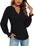 Romanstii Women's Casual V-Neck T-Shirts Loose Puff Long Sleeve Tops Tunic Blouses