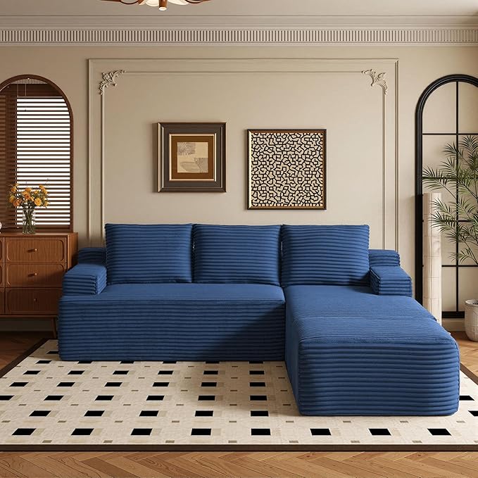 96" Sectional Couches for Living Room Cloud Couch Sofa with L-Shape Upholstered Boneless Couchs Modern Modular Sectional Couch with Chaise (Bule, 96" W+Right Facing Chaise+2Seaters+Ottoman)