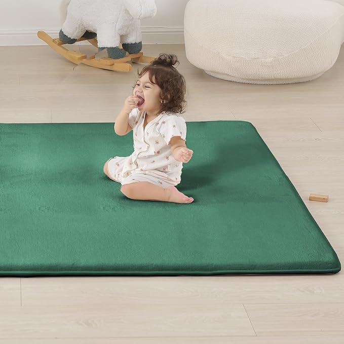 PAPAMAT 1.3" Thick Baby Floor Play Mat 50x50, Basic Padded Foam Mat for Tummy Time Crawling, Non Slip Cushioned for Babies Toddlers Infants Kids (Dark Green)