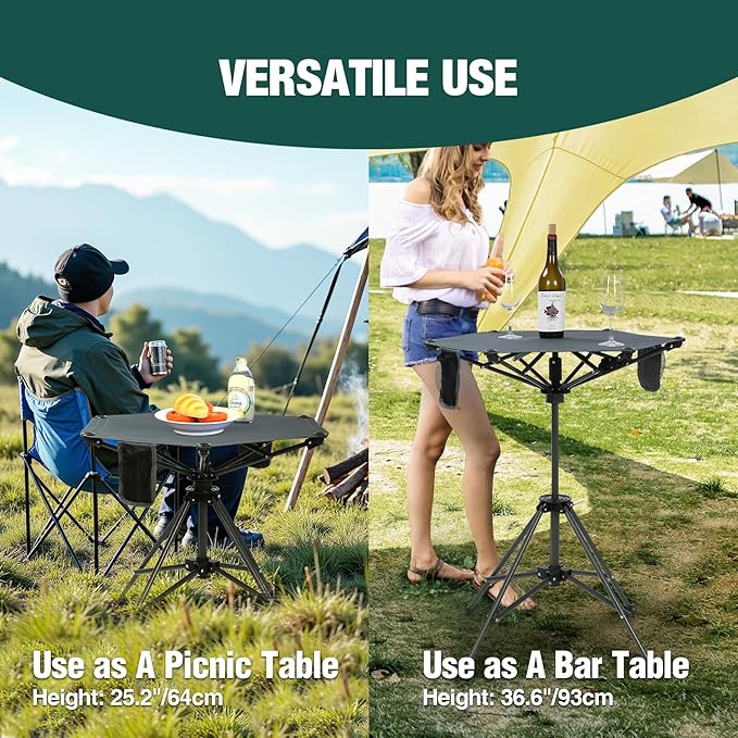 Stonehomy Tall Folding Directors Chairs & Adjustable Height Folding Table Set,Portable Outdoor Bar Table & Foldable Director Chairs with Makeup Pocket for Backyard,Beach,Travel with Storage Bag