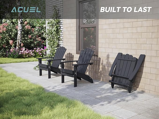 Adirondack Chairs, Folding Weather-Resistant Patio Chair with Wide Armrests & High Backrest, Fire Pit Chair for Garden, Backyard, Porch (Black)