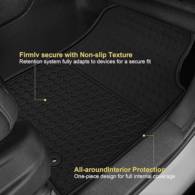 Car Floor Mats Custom Fit for Volkswagen VW Atlas 5 Seats (Not Fit Cross Sport) Black Rubber All Weather Protection Auto Floor Liners Heavy Duty Odorless