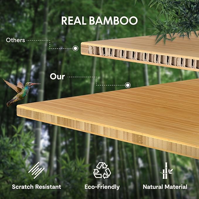FLEXISPOT EN1 Bamboo Single-Piece Standing Desk, 55 x 28 Inches Ergonomic Desk for Home Office and Gaming (Black Frame + Bamboo Top, 2 Packages)