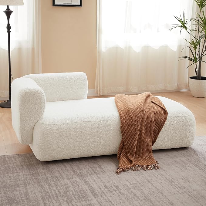 ZEKOKO Boucle Chaise Lounge Chair Indoor Comfy Fluffy Lounge Sofa Upholstered Chaise Lounge Modern Lounge Chair Indoor for Living Room Bedroom Office(Right Hand, Cream)