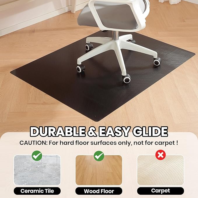 Gaming Chair Mat for Hardwood Floor, 48 x 60 Inch Large Office Chair Mat, Black Plastic Floor Protector, 4'×5' Area Rug for Living Room, Heavy Duty Wood Tile Floor Mats for Home Laundry Dining Area