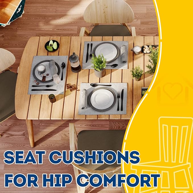AAAAAcessories D-Shaped Chair Cushions, 2" Thick Dining Chair Pads with Ties and Removable, Machine-Washable Cover, 17" x 16", Set of 8, Taupe