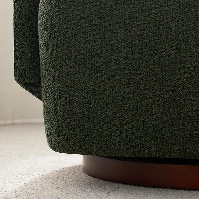 Boucle Swivel Accent Chairs Set of 2, No Assembly Upholstered Armchair with Rubberwood Base, 360° Rotating Living Room Chairs Set of 2 for Bedroom, Apartment & Reading Nook (2, Green)