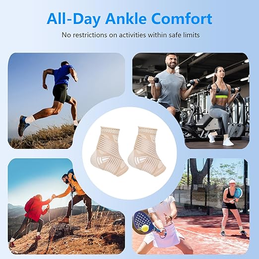 DRNAIETY 2 Pack Copper Ankle Brace for Men & Women - Adjustable Ankle Support Compression Sleeve, for Plantar Fasciitis, Achilles Tendonitis, Foot Pain, Swelling - Everyday Use(Skin Tone,L)