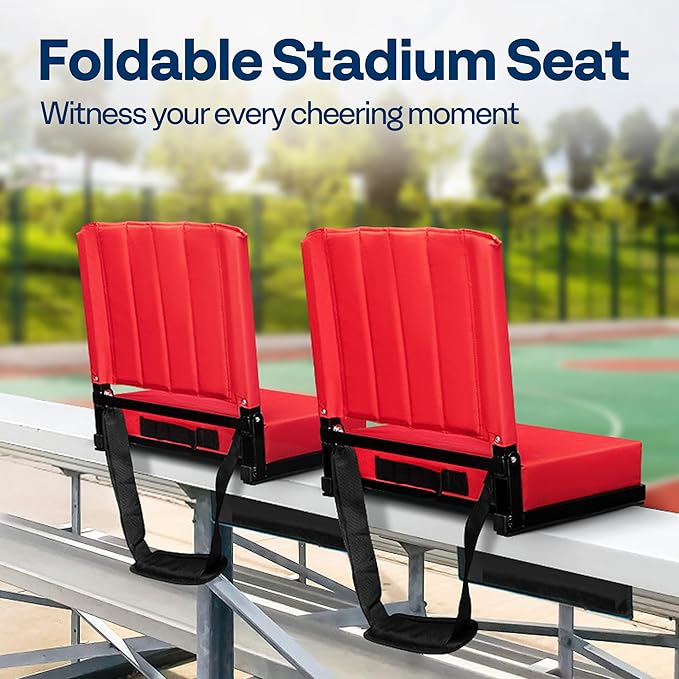 VIVOHOME Portable Stadium Seat for Bleachers with Back Support, Folding Bleacher Chair with Cup Holder and Shoulder Strap Red