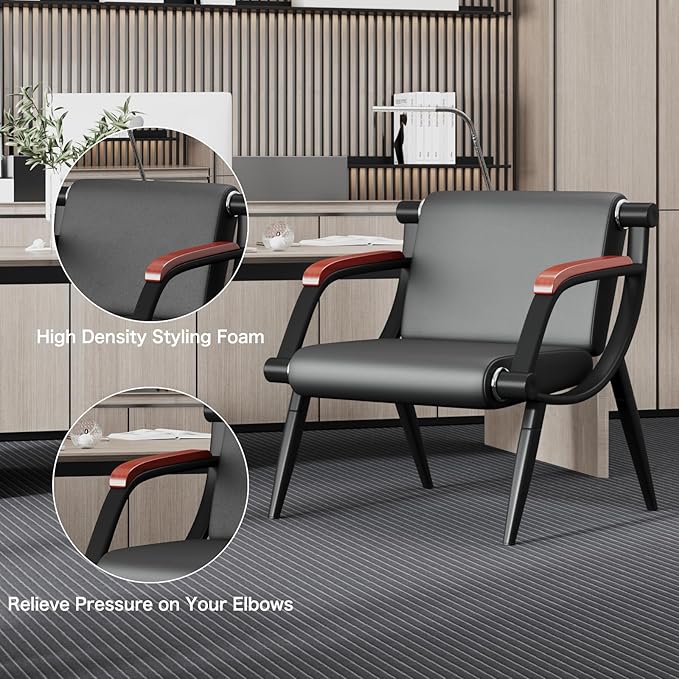 wonline Waiting Room Chairs, Office Furniture Reception Chairs with Arms, Leather Chairs is Suitable for Clinic,Airport,Hospital,Barber,Salon,Bank-Black