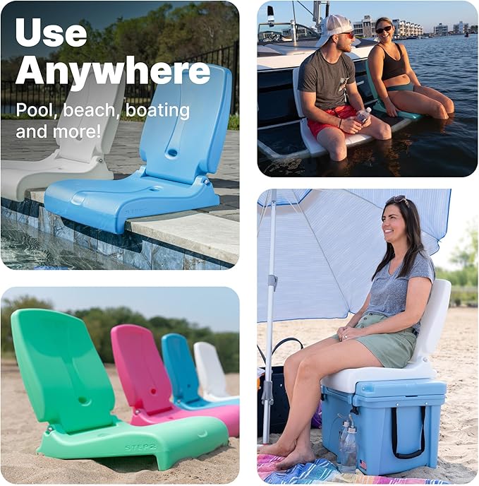 Step2 Foldable Adult Flip Seat, Portable Outdoor Chair for Poolside, Tailgating, Camping, Picnic Chair, Provides Back Support When Sitting on Ground, White