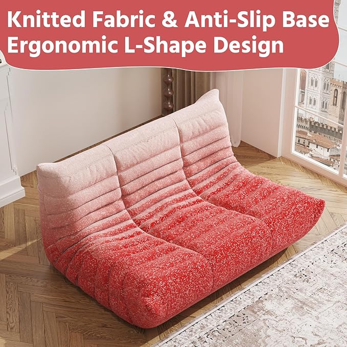 Bean Bag Chair, Fireside Chair, Large Bean Bag Chair for Adults, Bean Bag Chairs for Teens with High-Resilience Foam, Non-Slip Base Floor Lounge Sofa,Living Room (Gradient White-Pink, Loveseat)