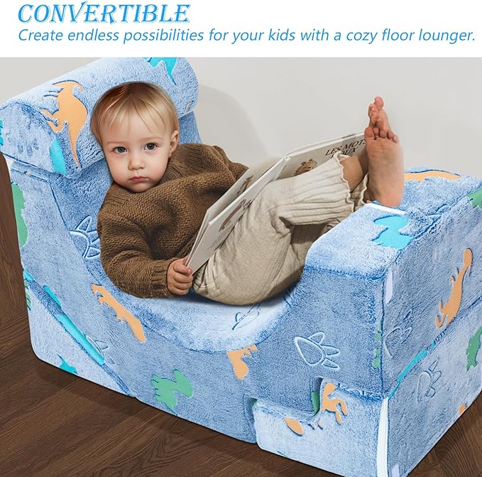 MeMoreCool Foam Climbing Toddler Couch, Modular Kids Sofa with Slide & Stair, Convertible Baby Couch for Playroom, Sectional Furniture for Crawling, Climbing, and Kids’ Play