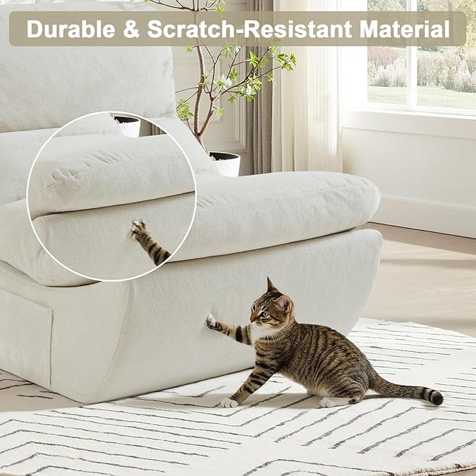 Comfy Reading Chair for Adults, Modular Sectional Sofa Chair, Cloud Boneless Couch Style with High Rebound Foam, Scratch-Resistant Fabric, Single Seat Compressible Sofa for Living Room & Bedroom
