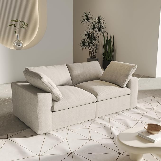 Cloud Sectional Couch, Khaki Modular Sectional Sofa, Modern Comfy Love Seat Sofa, Covers Removable, Convertible Sleeper Couch for Living Room Apartment (Linen Fabric)