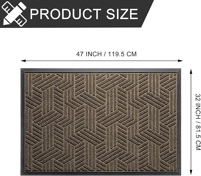 XADP Front Door Mat 47"x32" Indoors Outdoors Welcome Mats, Waterproof Non-Slip Rubber Backing Heavy Duty Doormat Outside Entrance, Low Profile Entryway Rugs Floor Mat for Patio, Pattern B Brown