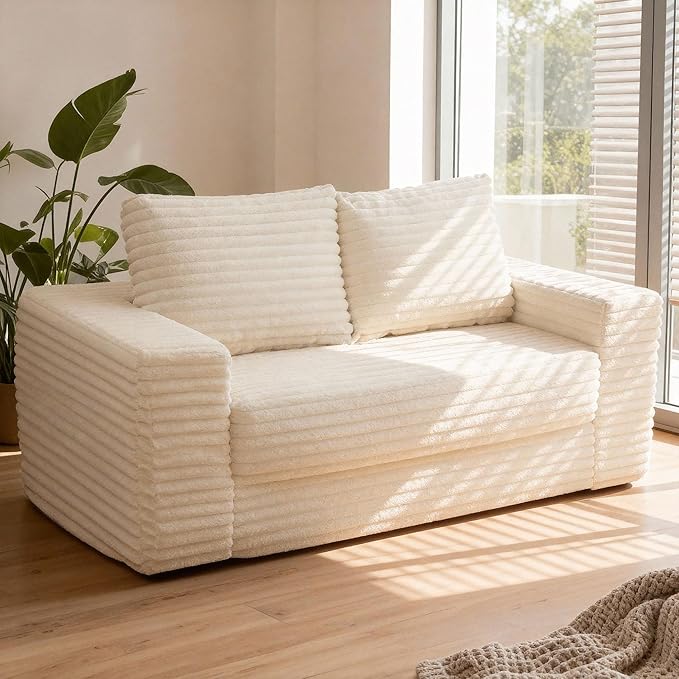 HABUTWAY Convertible Folding Sofa Bed Couch,3 in 1 Pull Out Couch Bed,Loveseat Sleeper Sofa Bed,Boneless Couches with Pillows for Living Room Bedroom, Beige