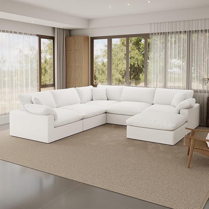 Forest aesthetics Cloud Modular Sectional Sofa,221.6" Down Filled Sofa 5 Seat with Chaise,Minimalist Sofa Cover Washable and Replaceable Couches for Living Room,Sectional Sofa Deep Seat