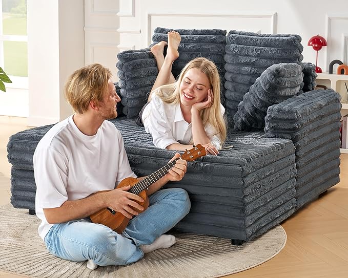 Jocisland 58-Inch Chaise Lounge, Complete with Cozy Throw Pillows, Upholstered Sofa Bed with Armrests, Plush Sleeper Bed for Living Room, Dark Grey